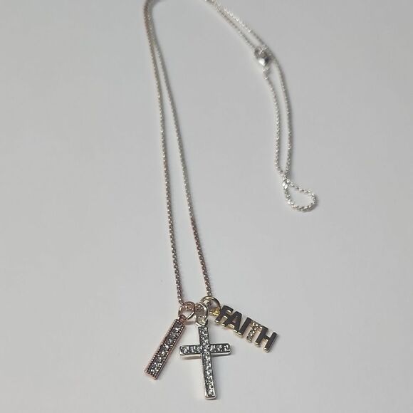 14K Gold Flash Plated Faith Charm Necklace with Cross Pendant - Picture 1 of 4